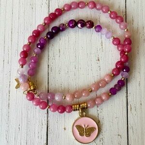 Colourful & Dainty Pink Quartz & Gold Filled Wire Wrap Bracelet